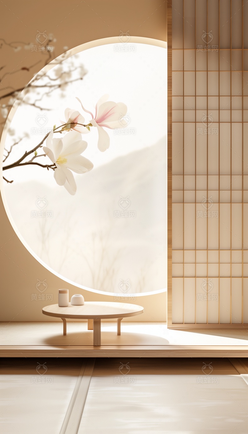 ai生成极简的米色调日式场景背景图片素材 - 素材 - 黄蜂网 - 原创可商用设计作品