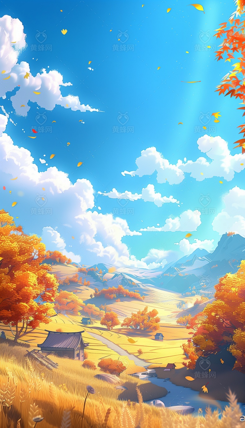 ai生成草原上美丽的秋天插画背景图片素材